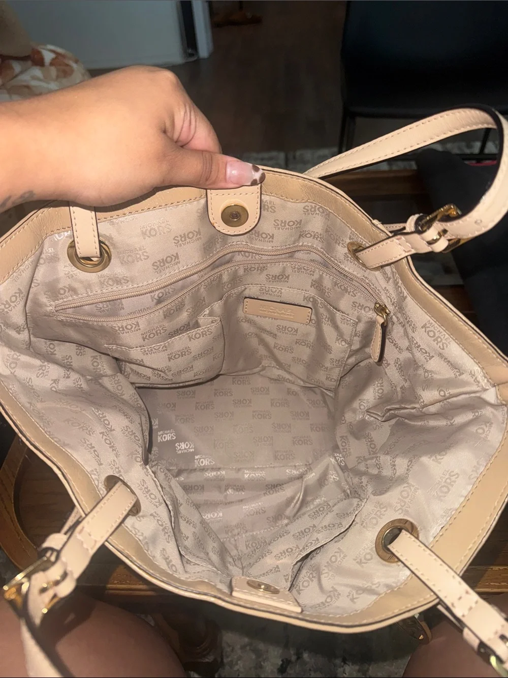 Michael Kors Cream Leather Tote with MK Charm